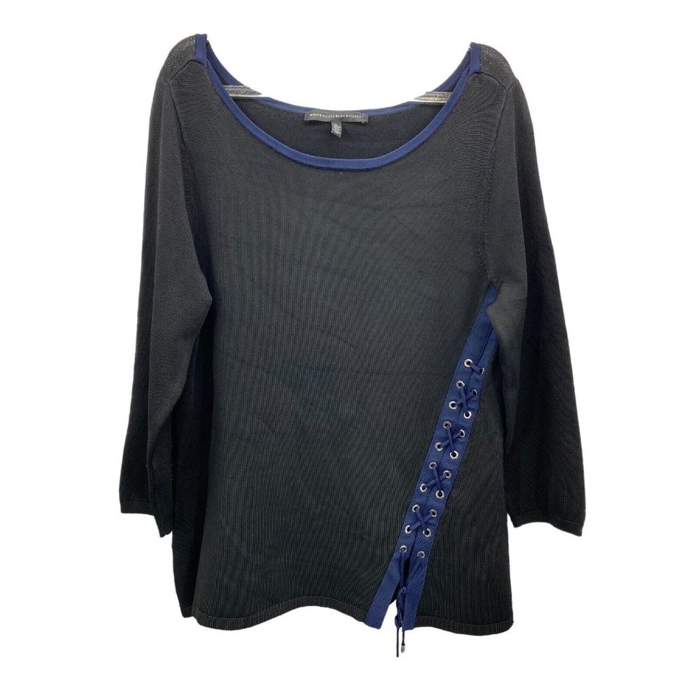 White House Black Market Contrast Lace Up Hem Pullover Sweater Top Womens Size L